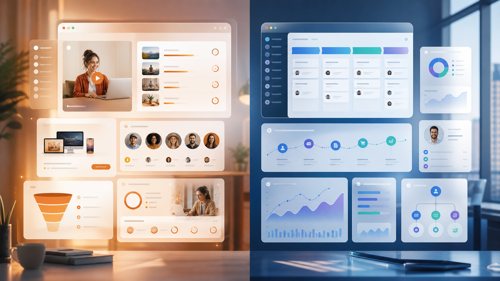 Summary graphic for HubSpot vs Kajabi in 2026: Which Platform Fits a Course Business CRM Better? showing a comparison between Kajabi and HubSpot in 2026.